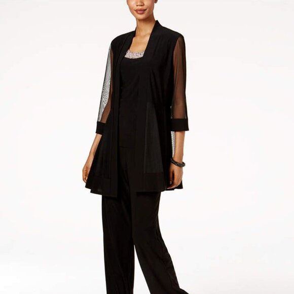 R & M Richards Embellished Layered-Look Pantsuit Black Size 6 - Picture 1 of 3